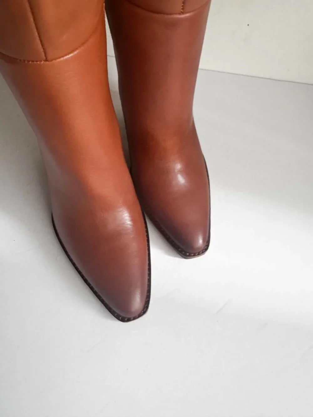 Vince Camuto Paulie Over-the-Knee Leather Boots Cognac Brown 7 X-WIDE CALF